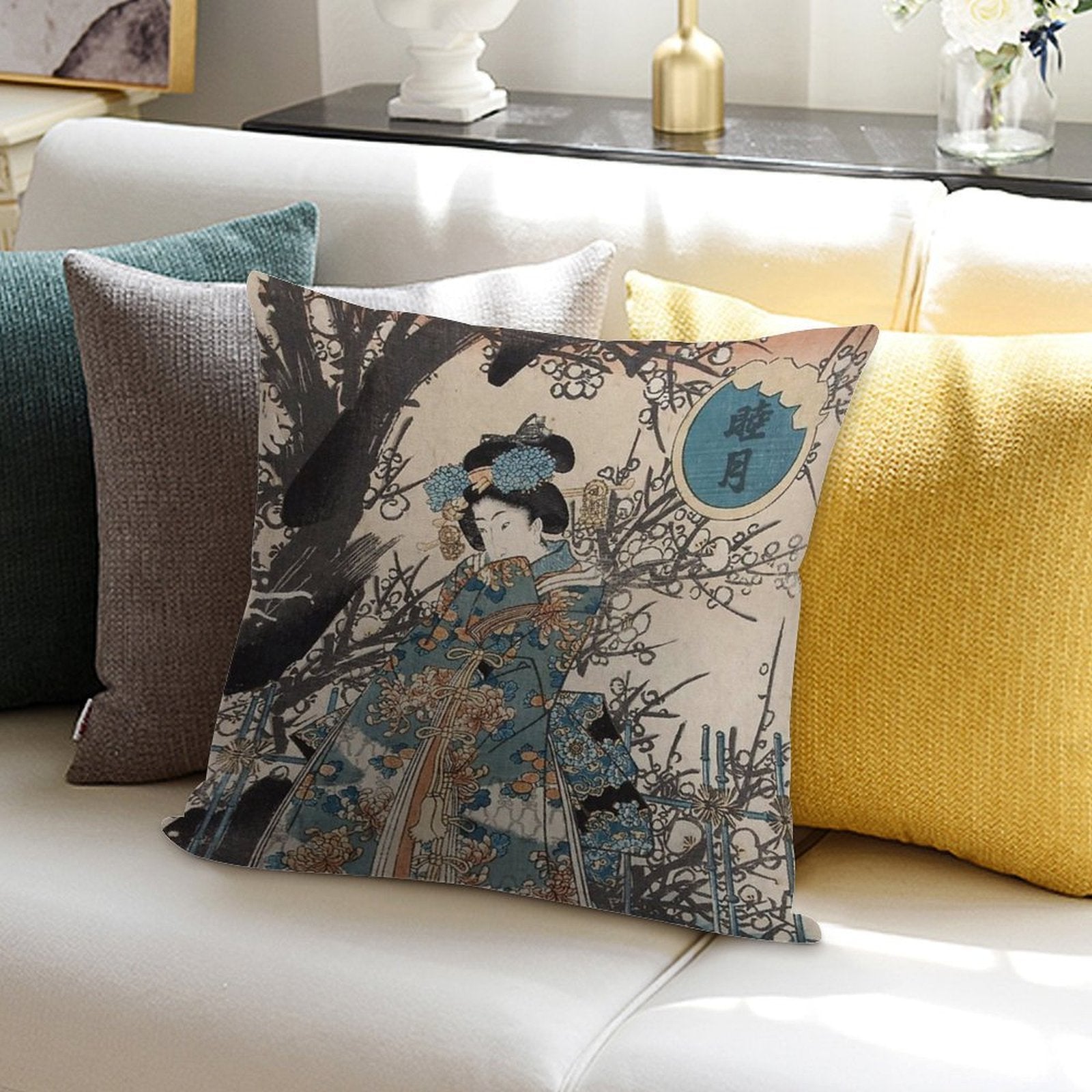 Classic Vintage Ukiyo-e Japanese Art Geisha Portrait Soft Gift Ready Throw Pillow