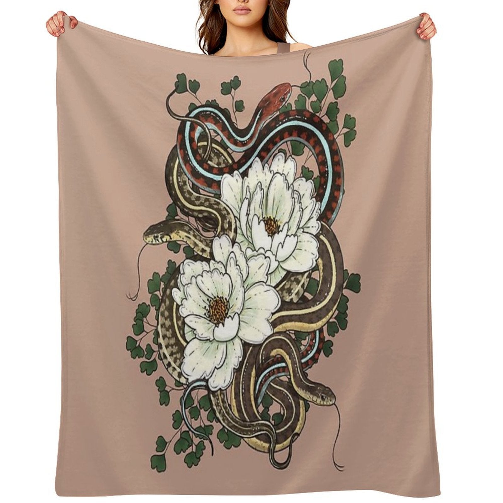 Garter Snakes with White Peonies Premium Throw Blanket