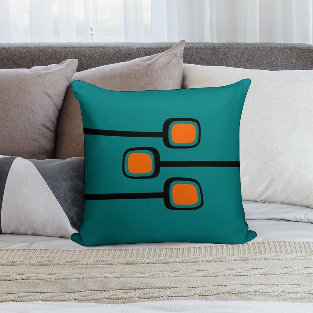 Retro Branches Black And Orange on Teal Mid Century Modern Print Soft Short Plush Fabric Throw Pillow