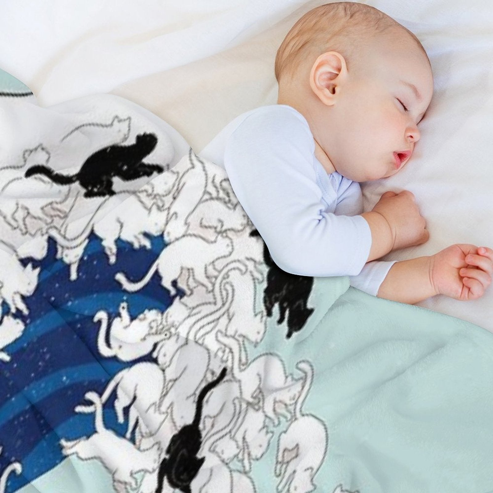 Cats The Great Wave in Blue Art Print Eco-conscious Throw Blanket