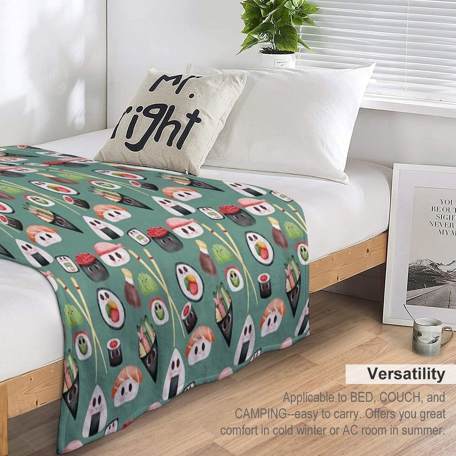Kawaii Sushi Squad – Cute Japanese Food Illustration Plush Throw Blanket