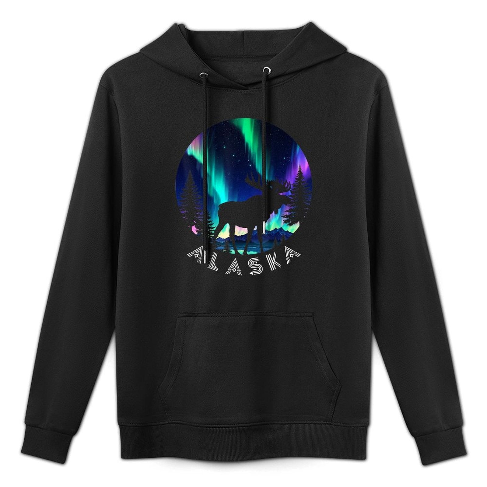 Alaska Moose Aurora Borealis Alaskan Landscape Pilling-Resistant Hoodie
