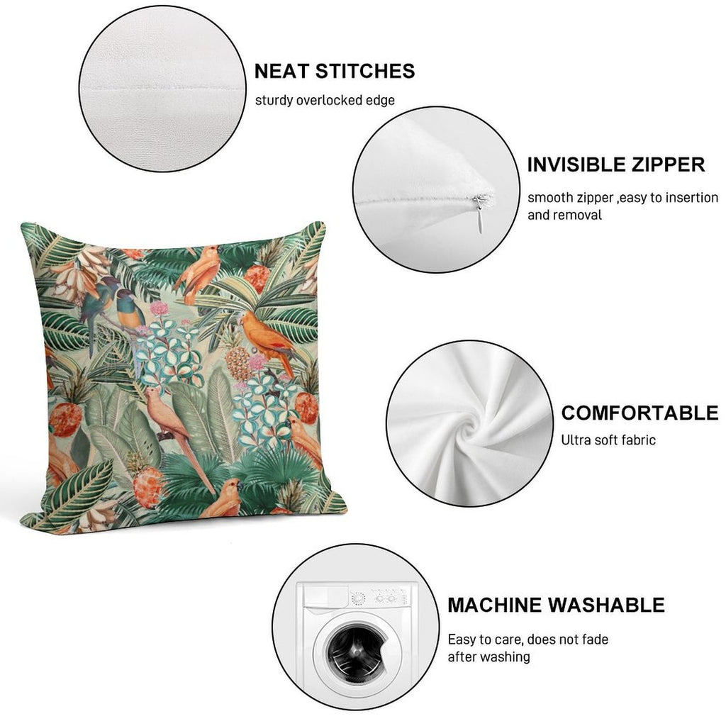 Vintage Orange Tropical Bird Jungle Botanical Garden Nightgarden Soft Style Accent Throw Pillow