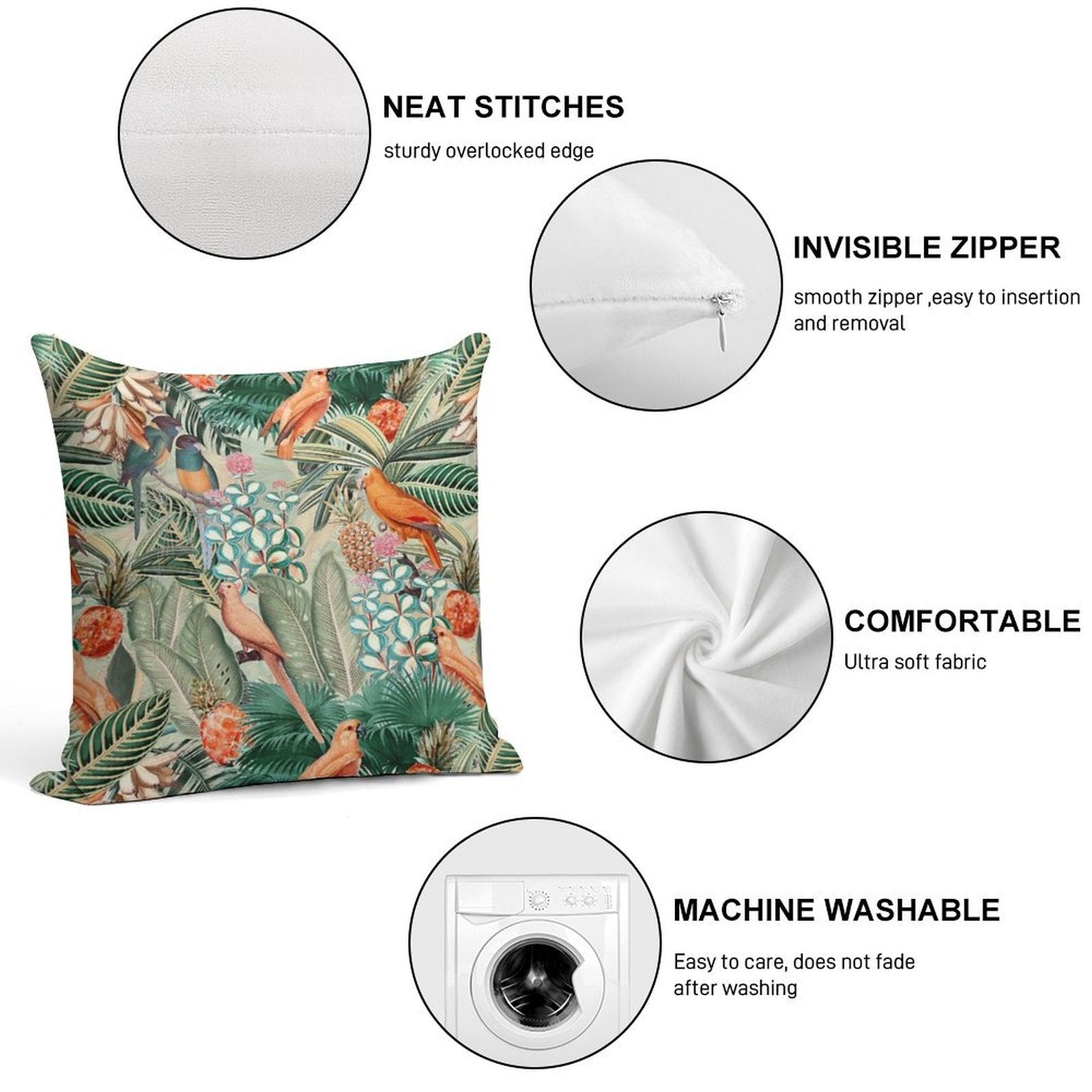 Vintage Orange Tropical Bird Jungle Botanical Garden Nightgarden Soft Style Accent Throw Pillow