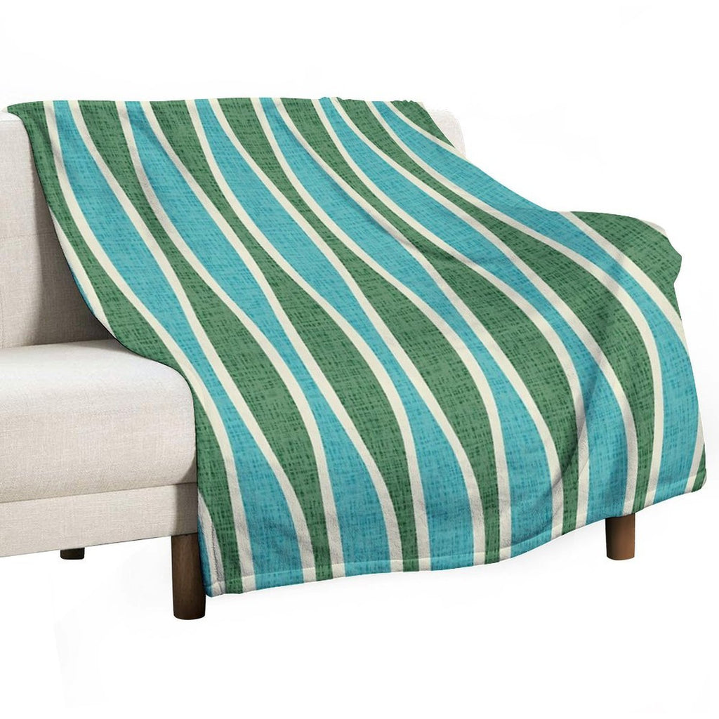 Retro Tiki Pin Stripes 343 Green And Turquoise Sustainable Throw Blanket