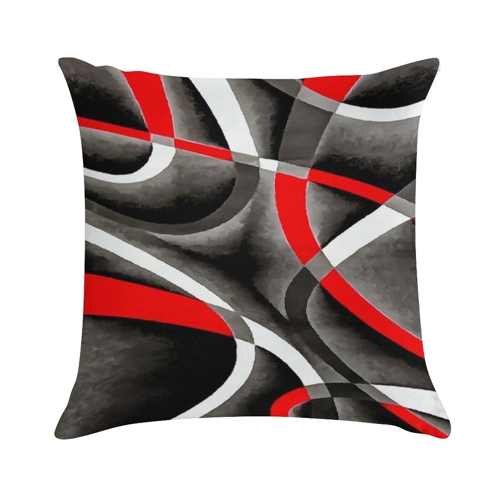 Eighties Red White Grey Line Curve Pattern On Black Soft Anti-Pilling Throw Pillow