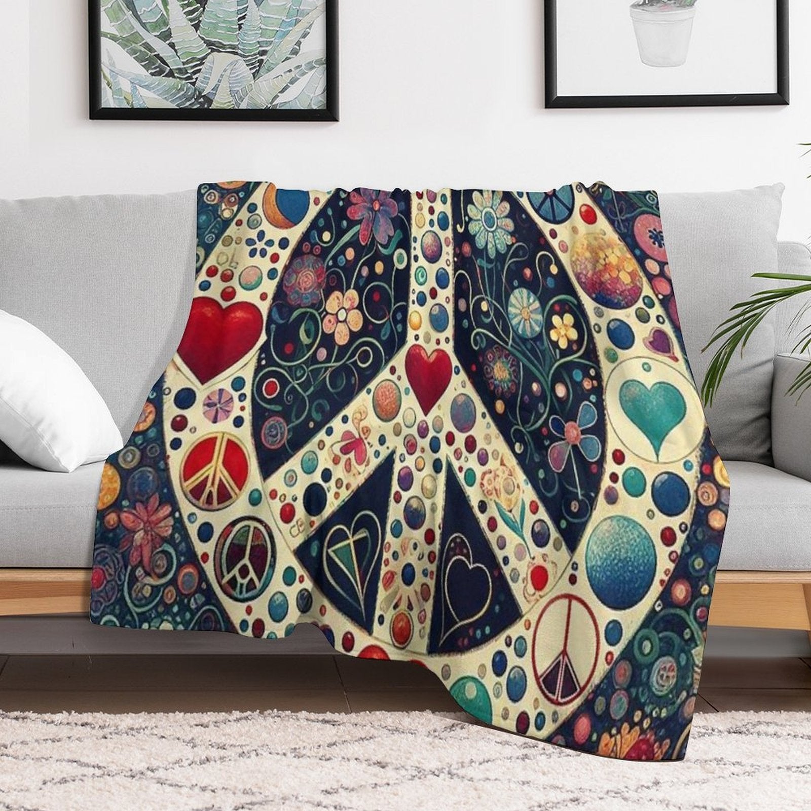 Vintage Hippy Art Sustainable Throw Blanket