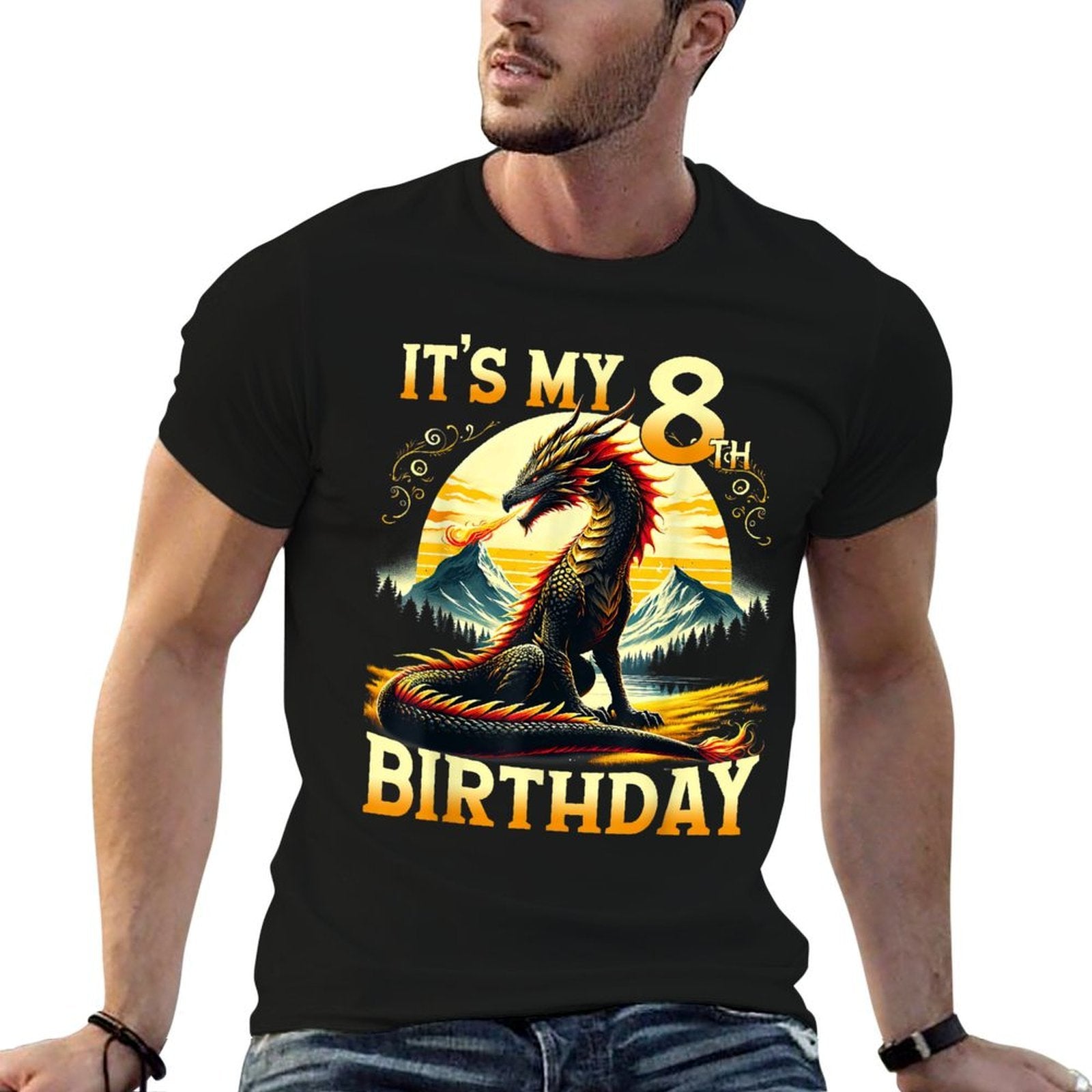It's My 8th Birthday Dragon 8 Birthday 8 Year Old Boy  Cotton T-Shirt