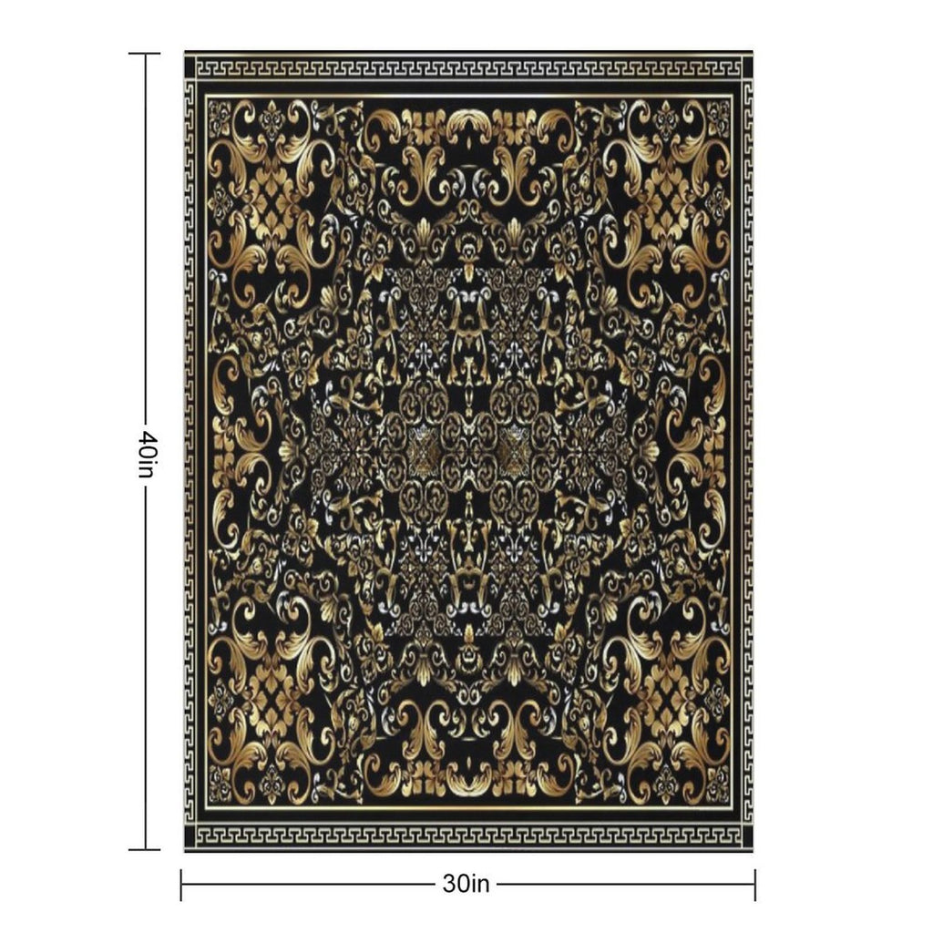 Ornate Baroque Black And Gold Greek Key Border Sustainable Throw Blanket