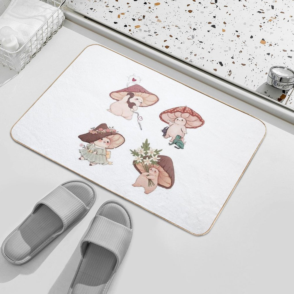 Four Vibrant Mushrooms Friends  Toxin-Free Bath Mat