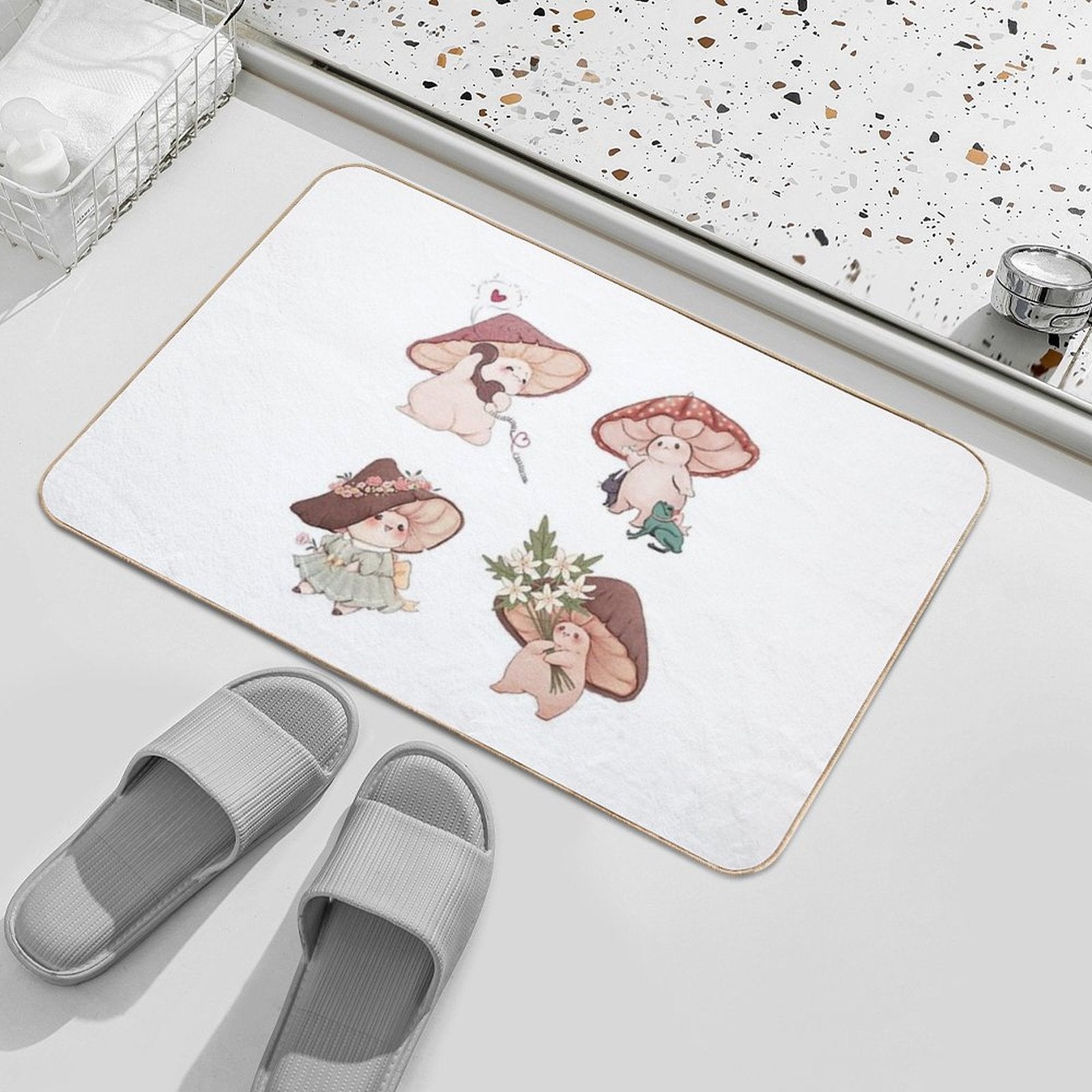 Four Vibrant Mushrooms Friends  Toxin-Free Bath Mat
