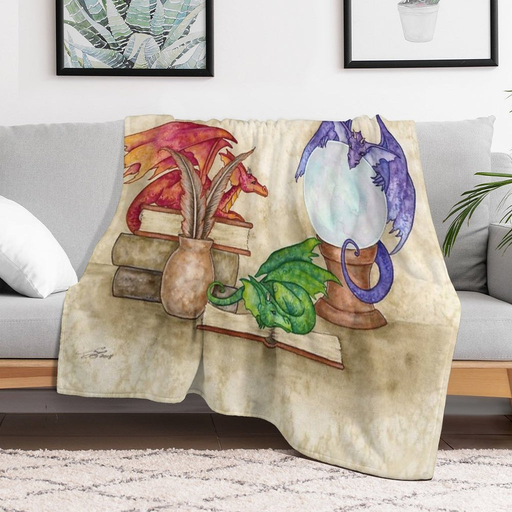 Dragons In The Library Eco-conscious Throw Blanket