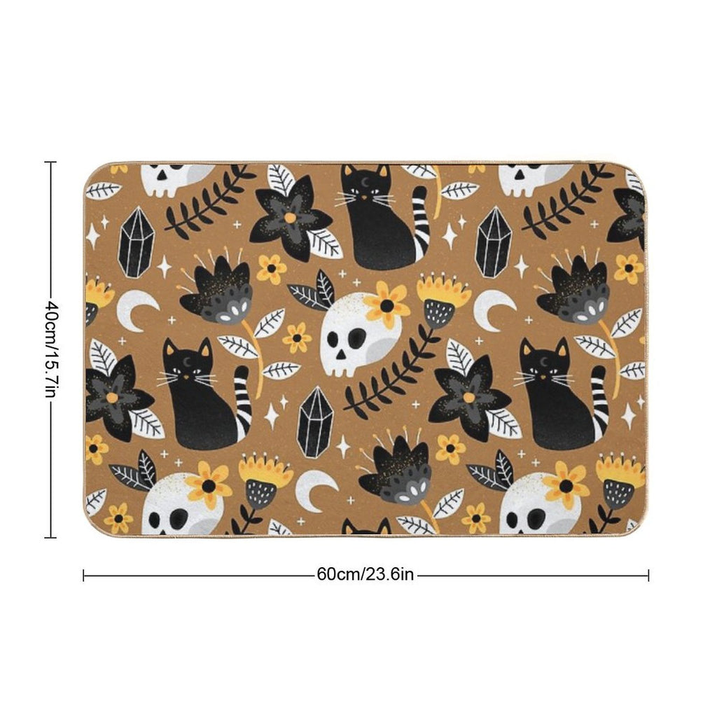 Black Cat And Floral Skull  Long-Lasting Bath Mat