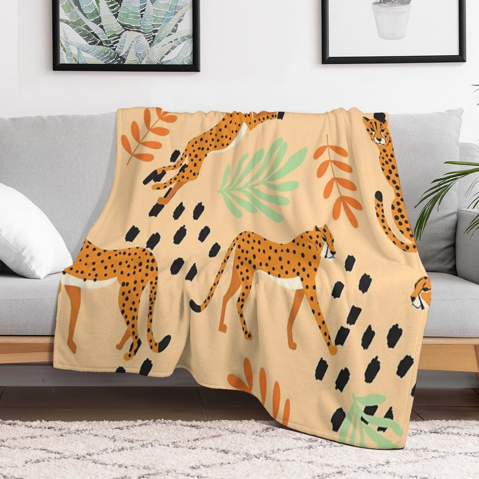 Cheetahs Pattern Beige Easy Care Throw Blanket