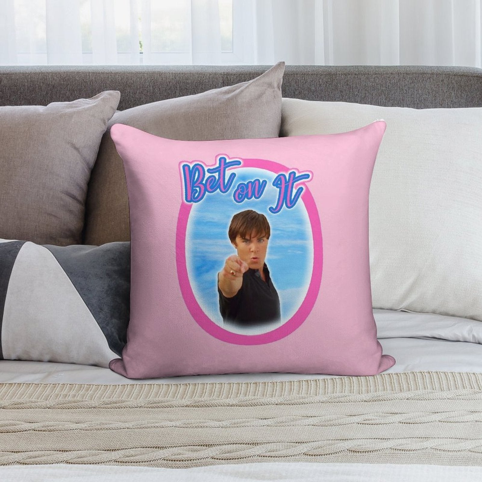 Troy Bolton Says Bet On It High School Musical Zac Efron Fan Art Soft Easy Maintenance Throw Pillow