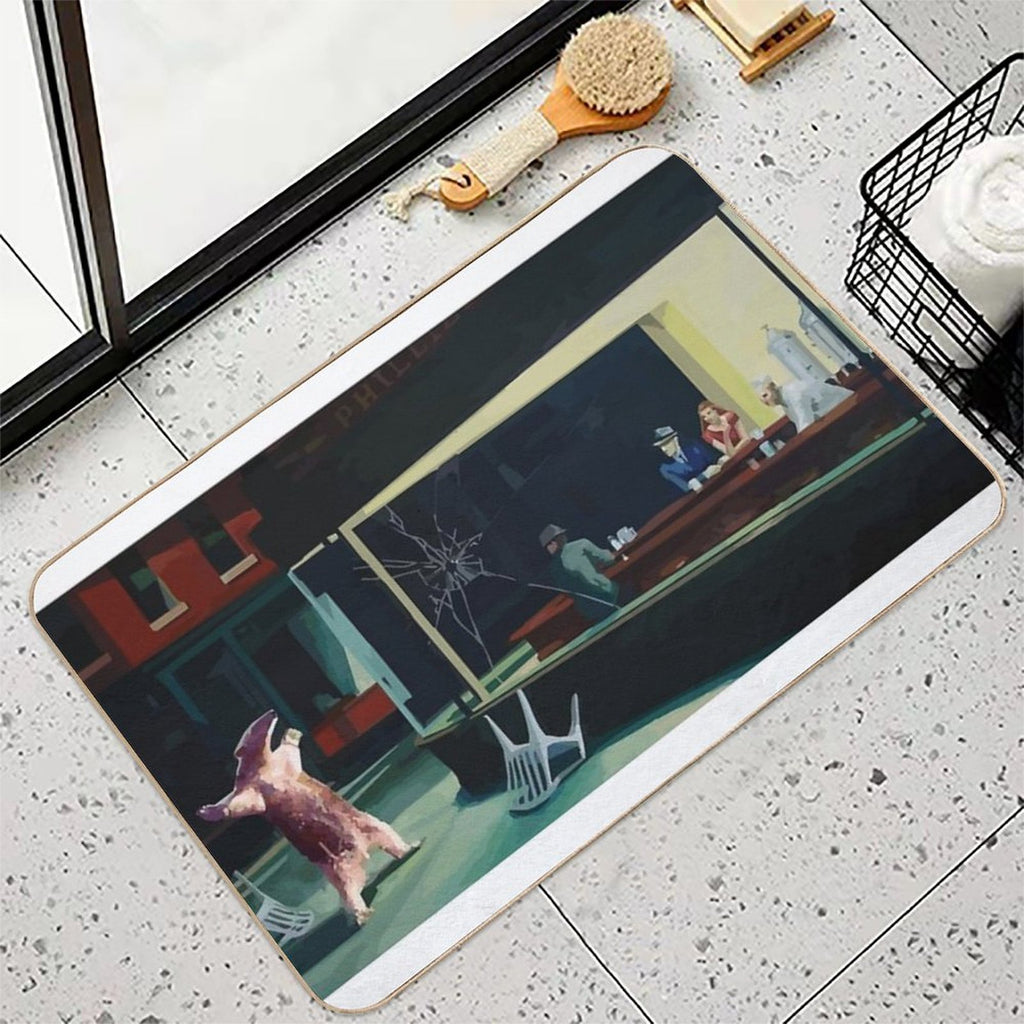 Banksy Nighthawks Anteater Edward Hopper  Long-Lasting Bath Mat