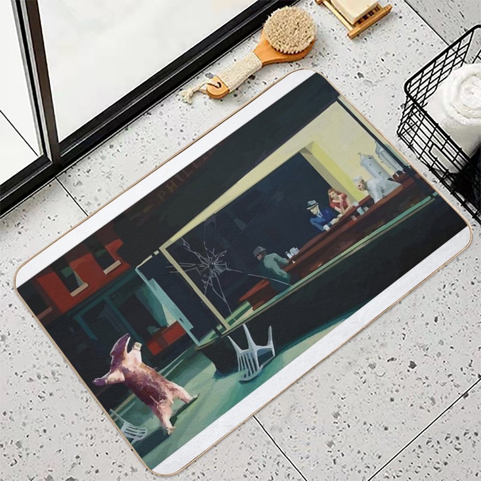 Banksy Nighthawks Anteater Edward Hopper  Long-Lasting Bath Mat