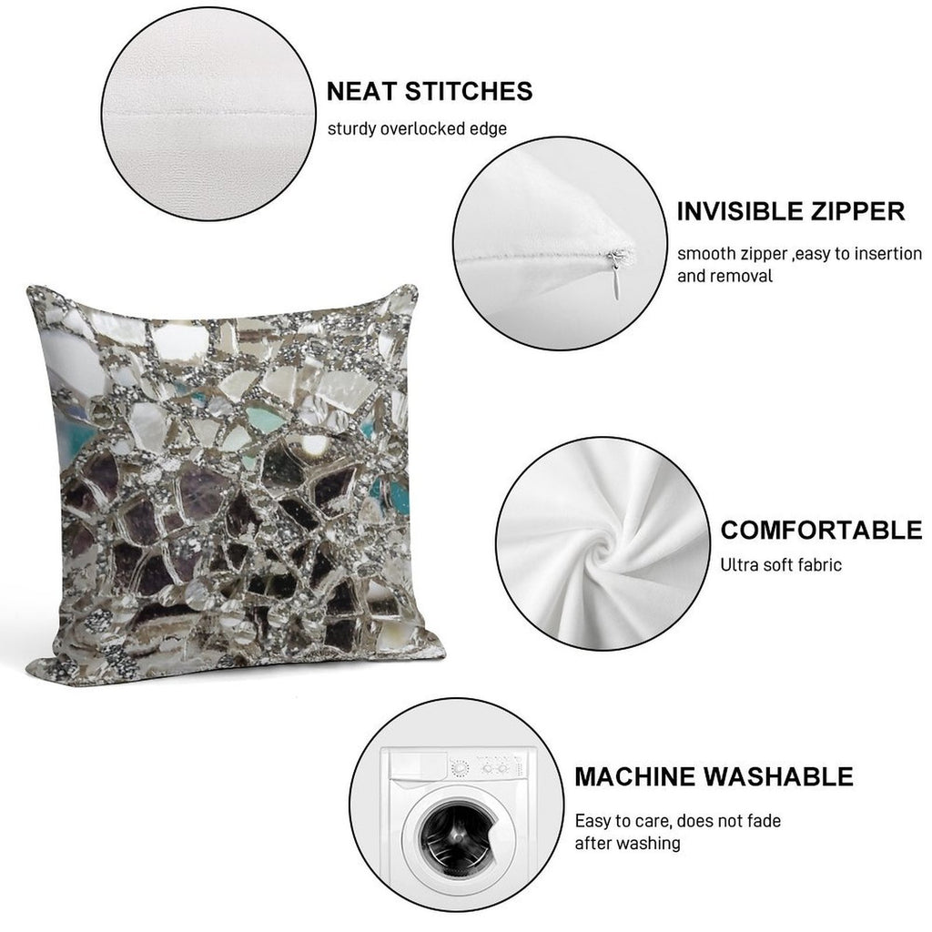 Photographic Image Sparkly Silver Glitter, Glass And Mirror Soft Reinforced Edging Throw Pillow