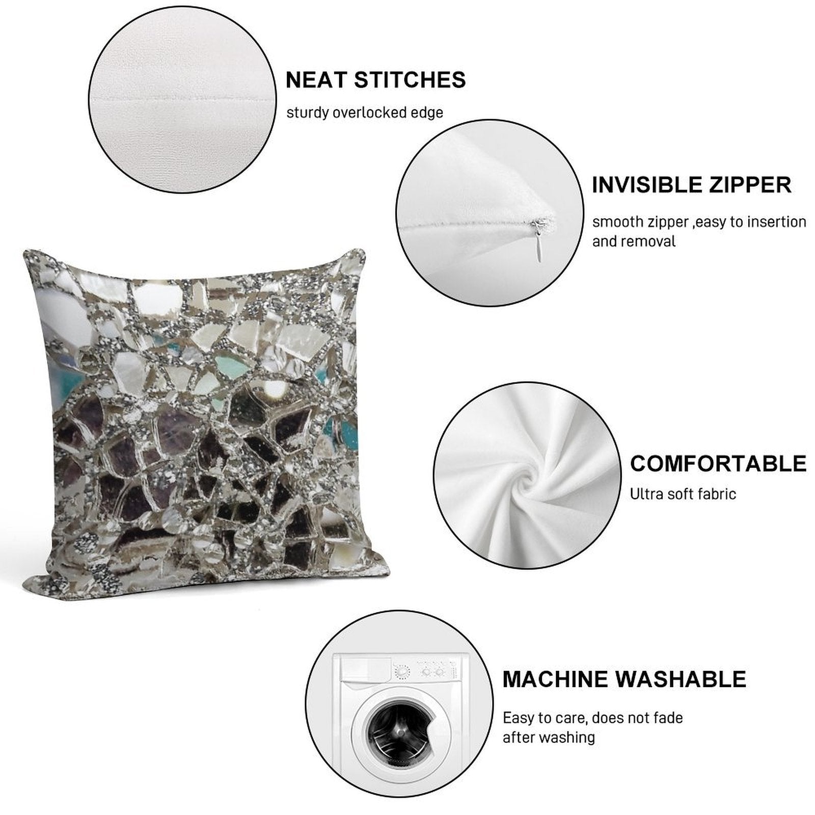 Photographic Image Sparkly Silver Glitter, Glass And Mirror Soft Reinforced Edging Throw Pillow