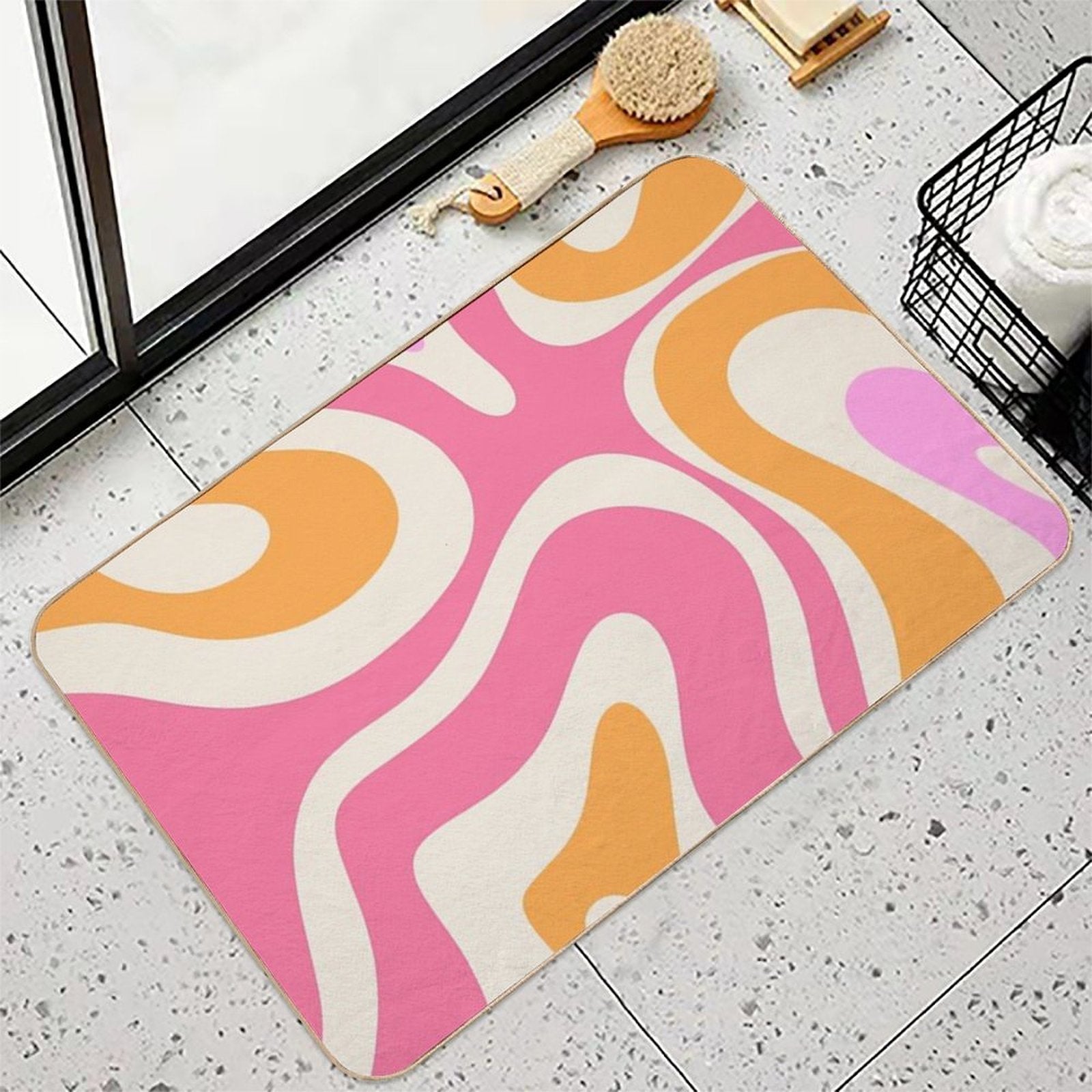 Modern Retro Liquid Swirl Abstract Pattern Vertical Pink And Orange  Non-Slip Bath Mat