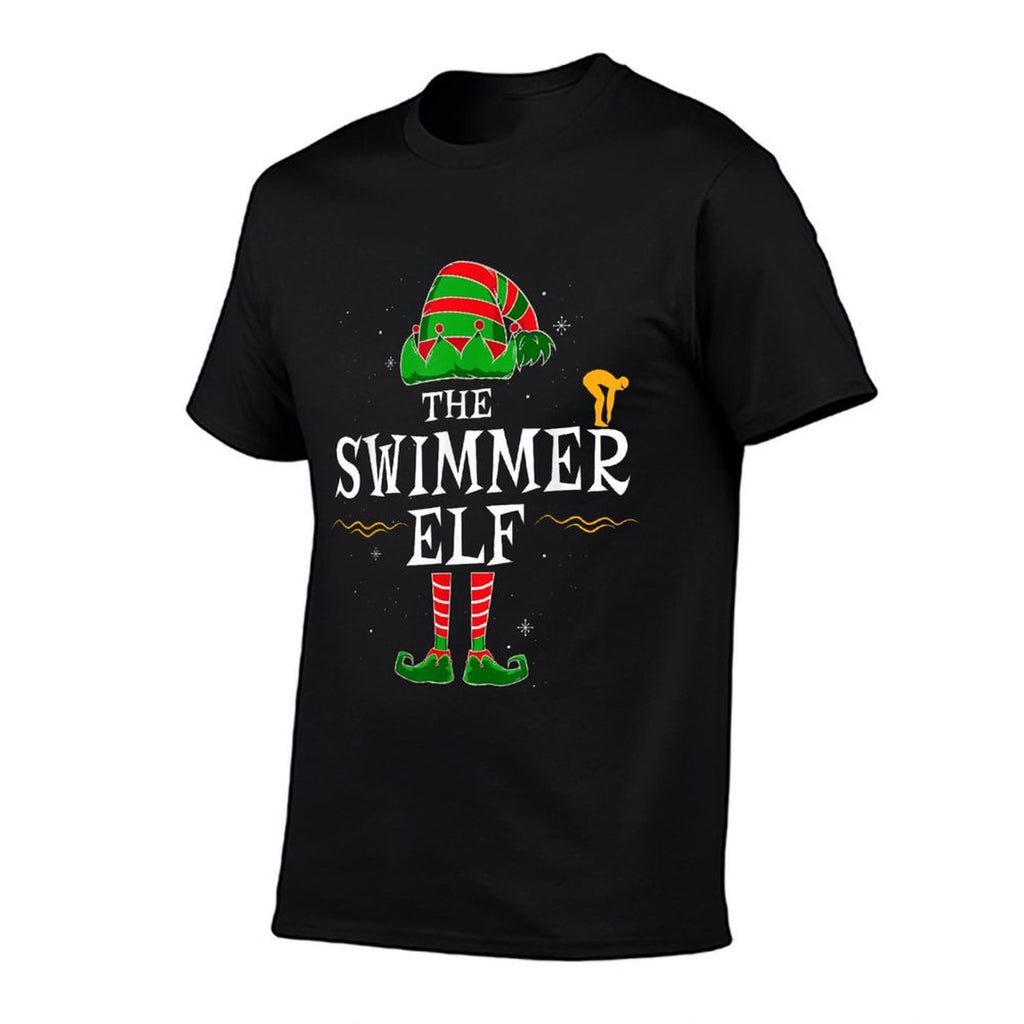 Swimmer Elf Group Matching Family Christmas Funny Swimming  Cotton T-Shirt
