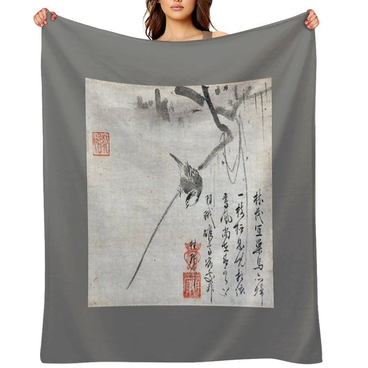 Bird on A Branch (Restored Japanese Artwork) Comfort Throw Blanket
