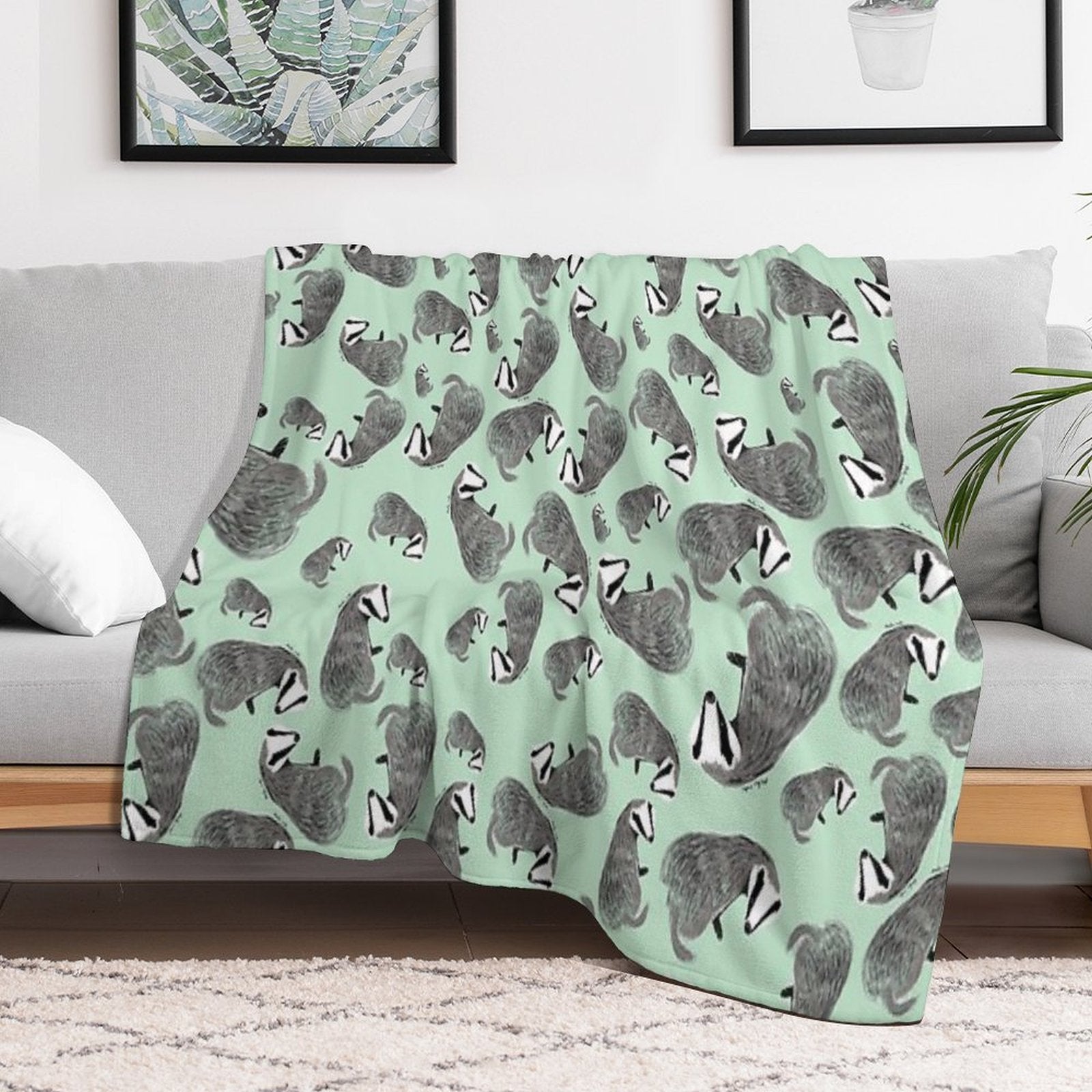 European Badger Pattern Sustainable Throw Blanket