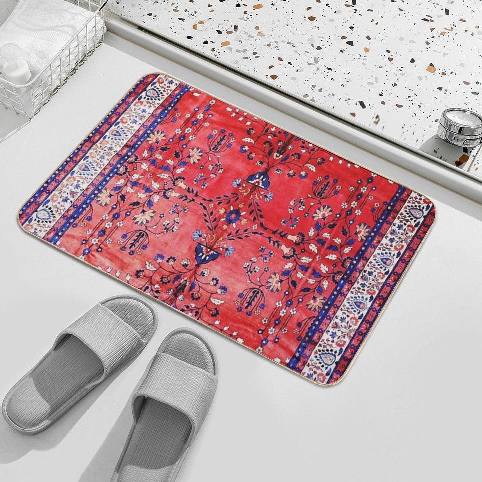 Antique Tabriz Persian Rug Print With Red Field  Pet-Safe Bath Mat