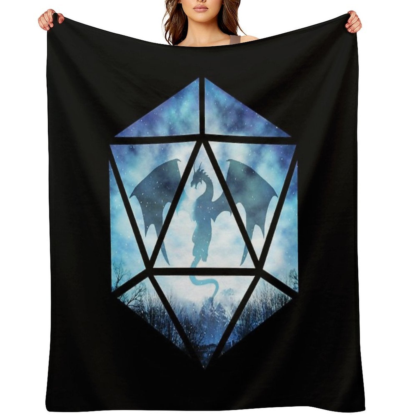 Blue Sky Ice Dragon D20 Shrink-resistant Throw Blanket