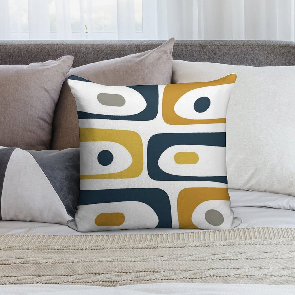 Mid Century Modern Piquet Abstract Minimalist Pattern in Navy Blue, Light And Dark Mustard, Grey, And White Soft Home Decor Throw Pillow