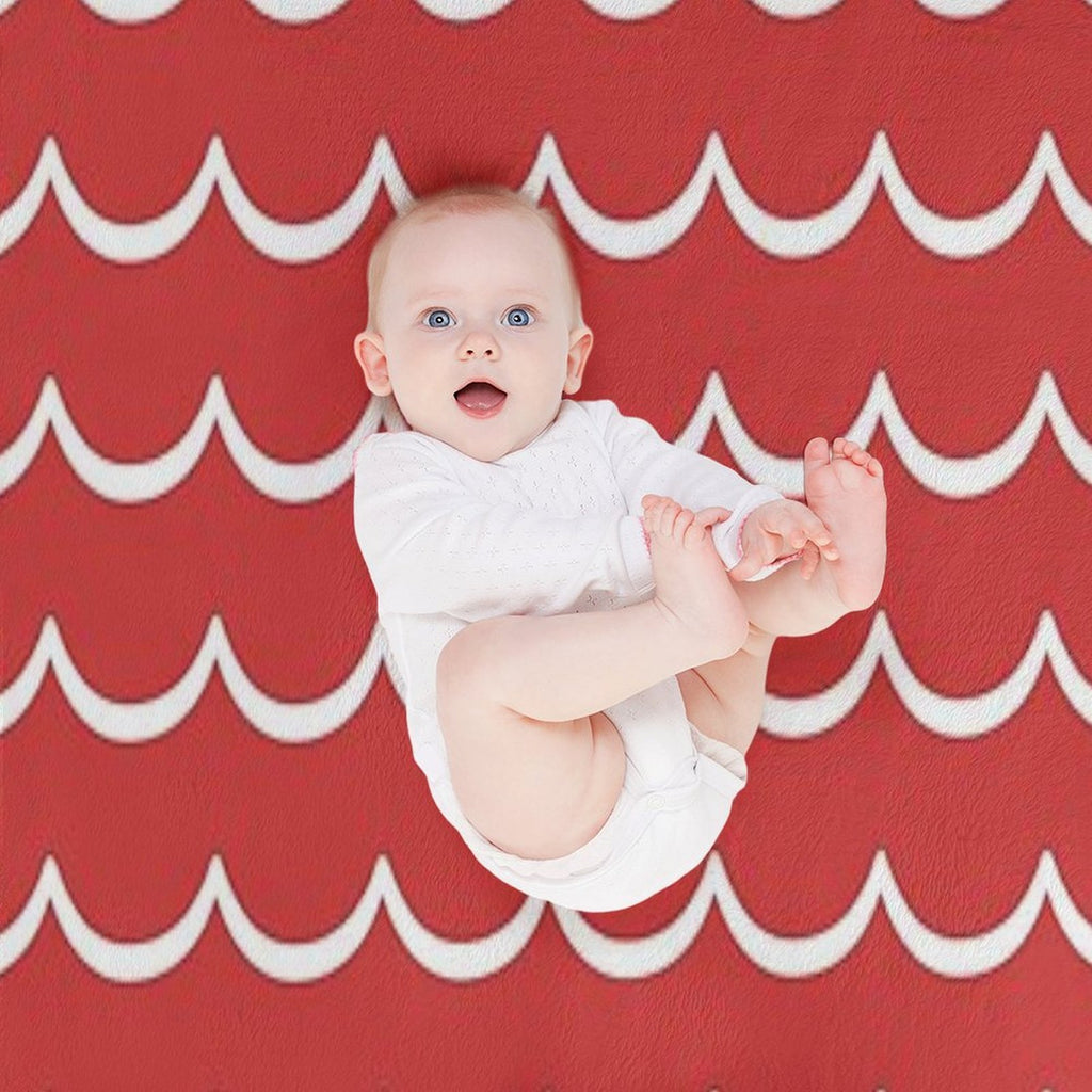 Red And White Coastal Wave Pattern Anti-pilling Throw Blanket