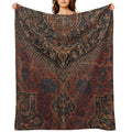 Boho Chic Dark VII  17th Century Colorful Medallion Red Blue Green Brown Ornate Accent Rug Pattern Travel-friendly Throw Blanket