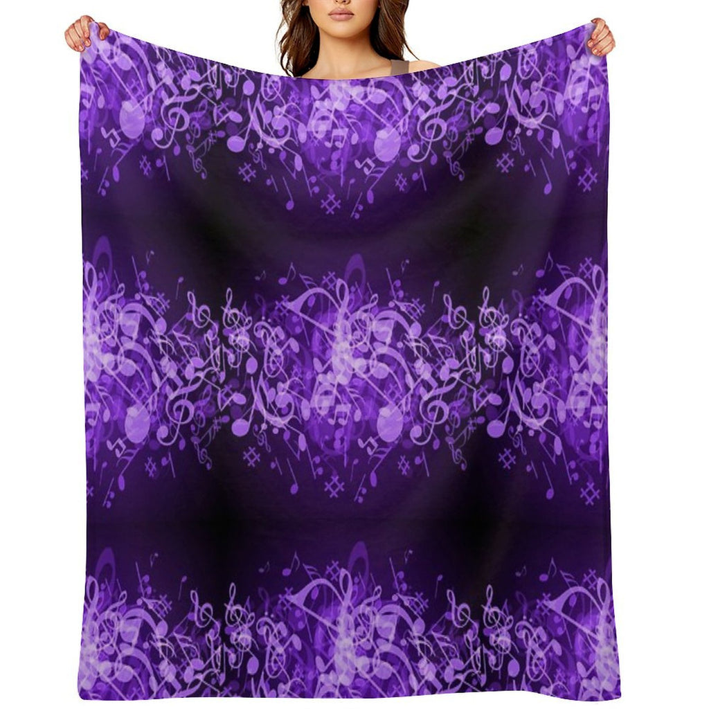 Purple Glow Music Notes Travel-friendly Throw Blanket