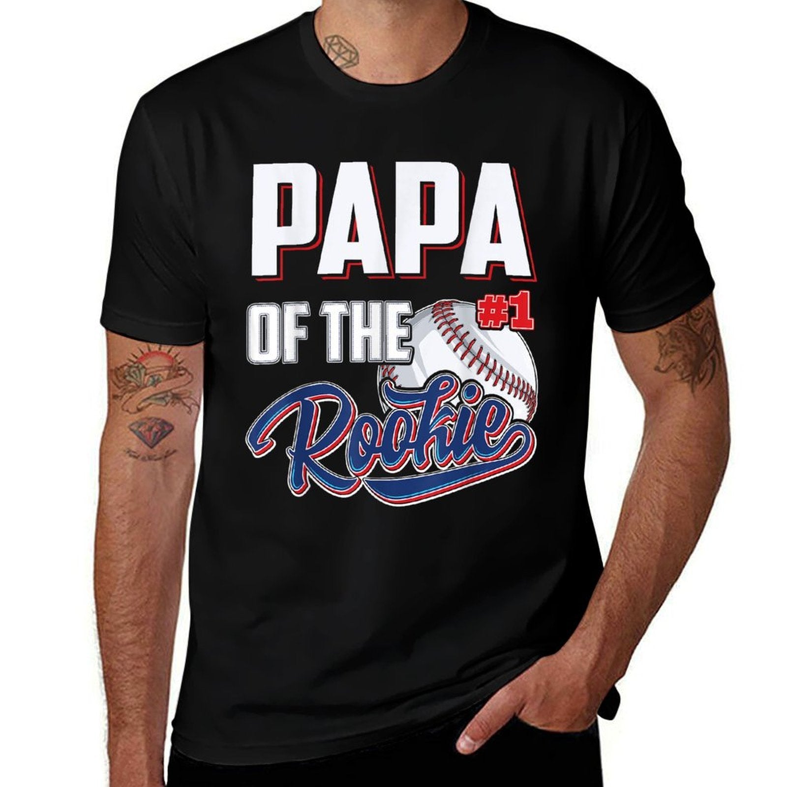Papa of Rookie 1 Years Old Team 1st Birthday Baseball  High-quality Stitching T-Shirt