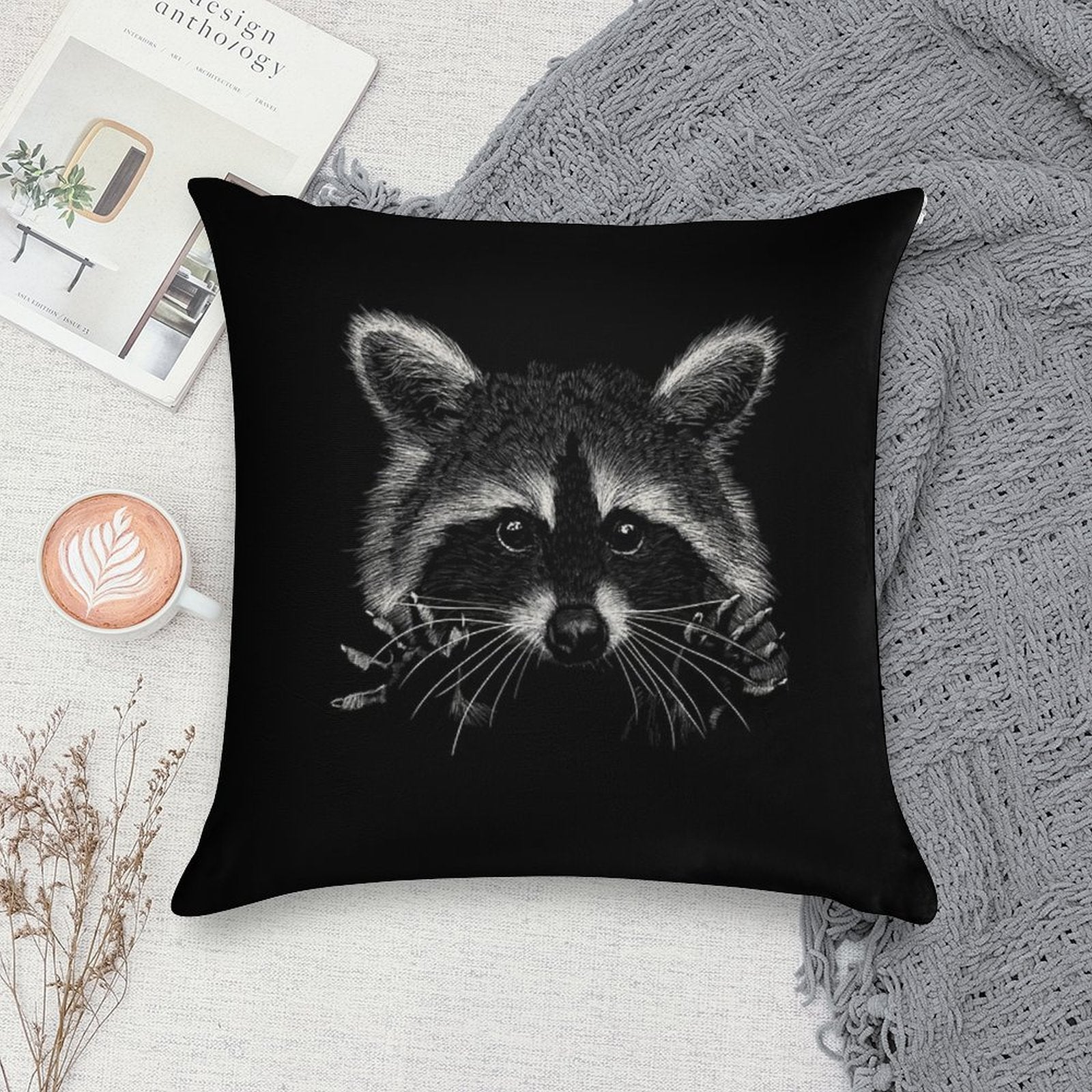 Racoon Soft Decorative Cover Throw Pillow