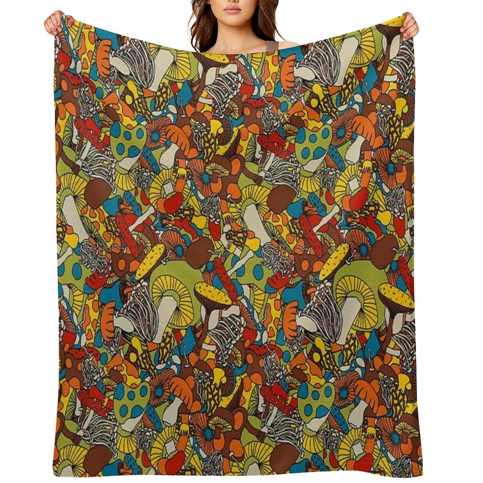70s Psychedelic Mushroom Eco-conscious Throw Blanket