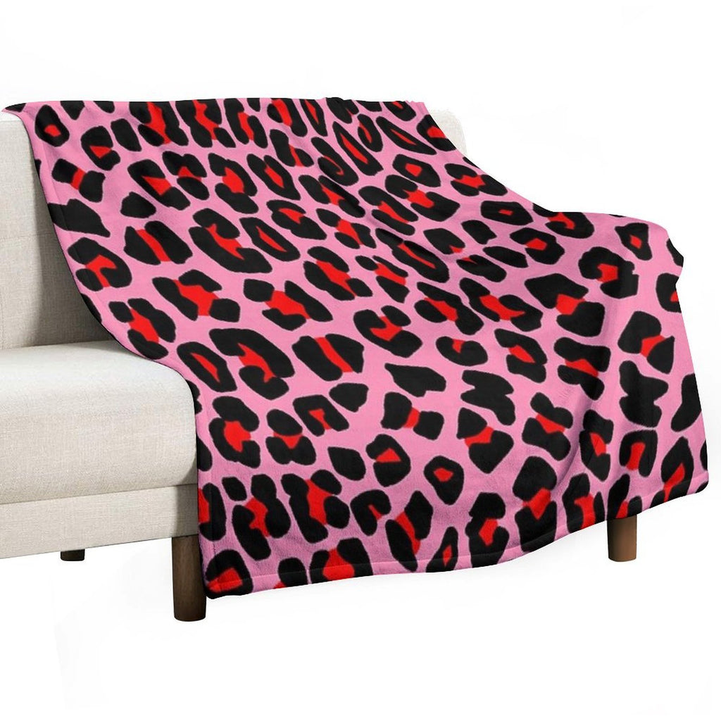 Red Leopard Print Spots on Pink Shrink-resistant Throw Blanket