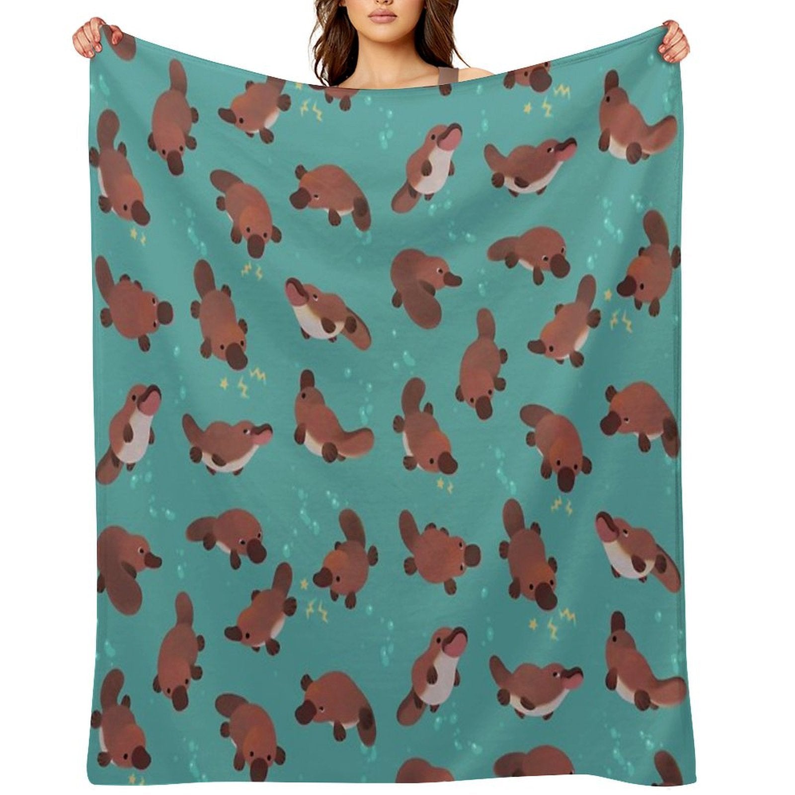 Happy Platypus - Green Easy Care Throw Blanket