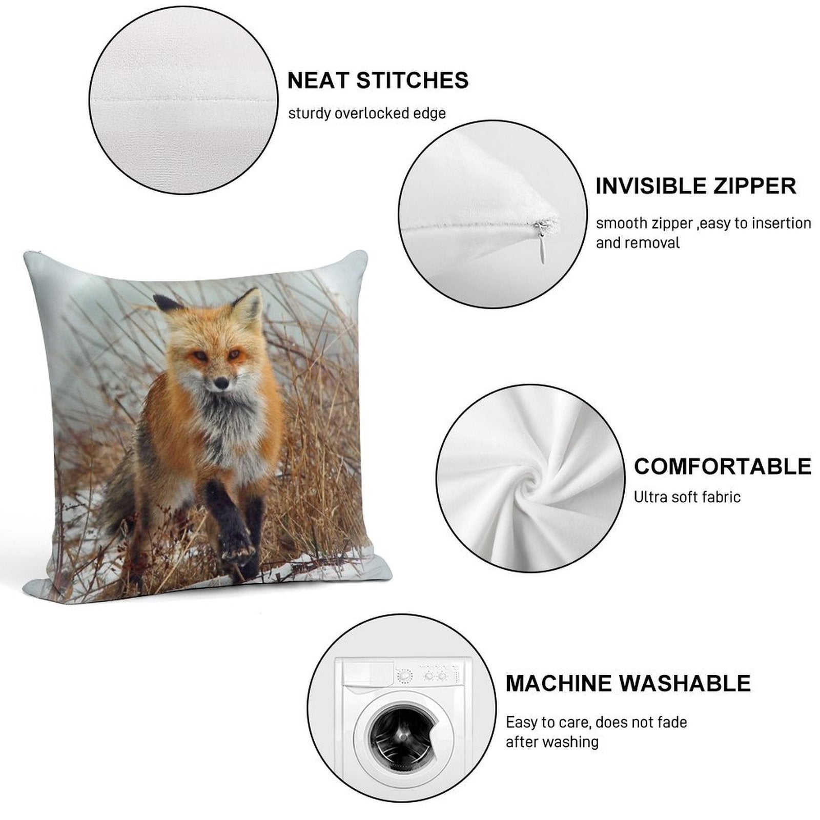 Red Fox Soft High-Density Material Throw Pillow