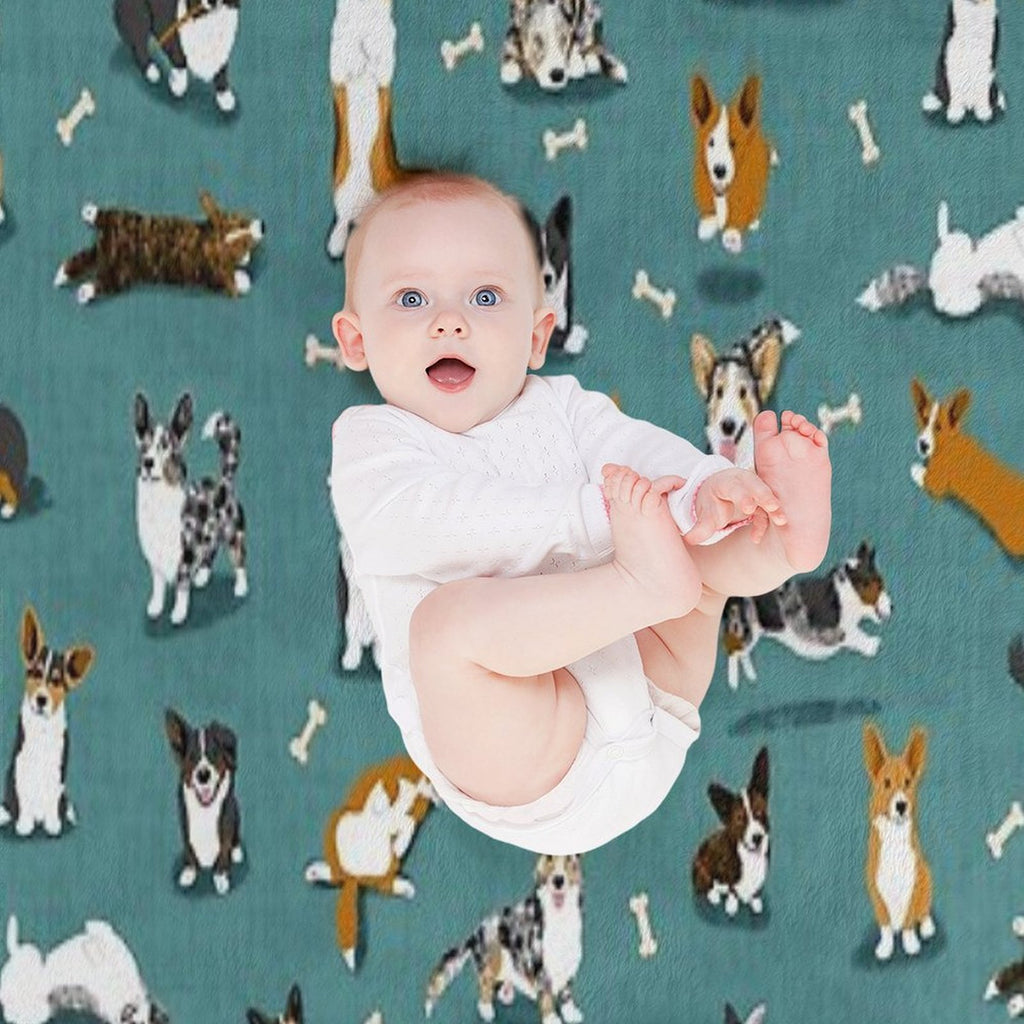 Cardigan Corgi Pattern on Teal Durable Throw Blanket
