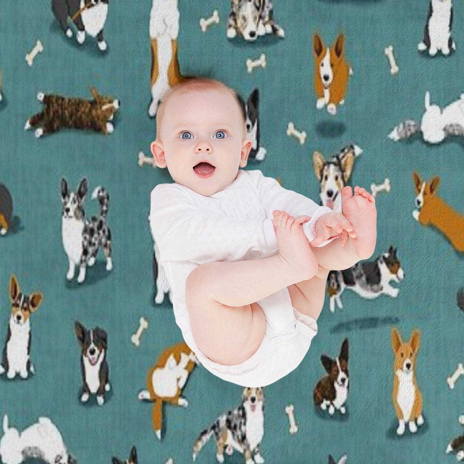 Cardigan Corgi Pattern on Teal Durable Throw Blanket