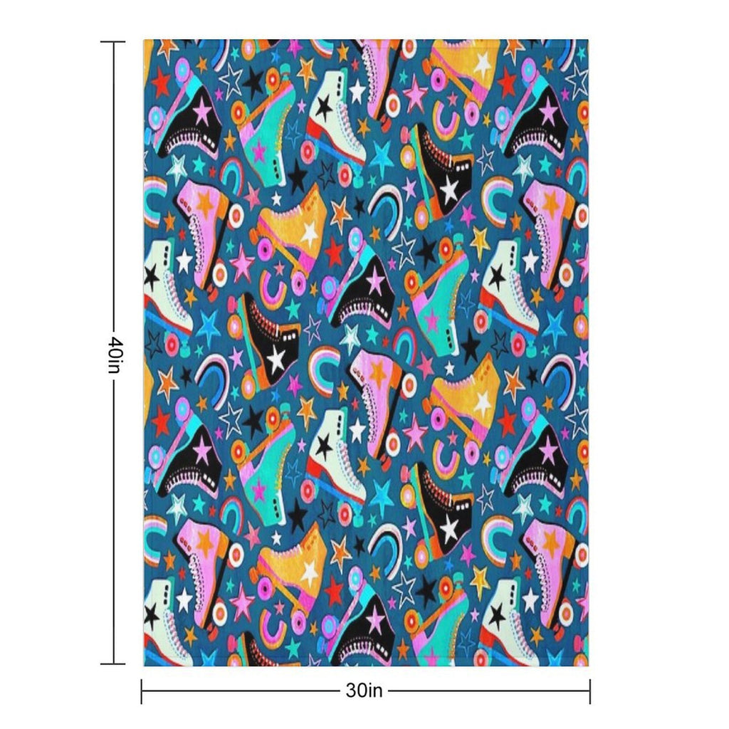 Retro Rainbow Roller Skates And Stars Durable Throw Blanket