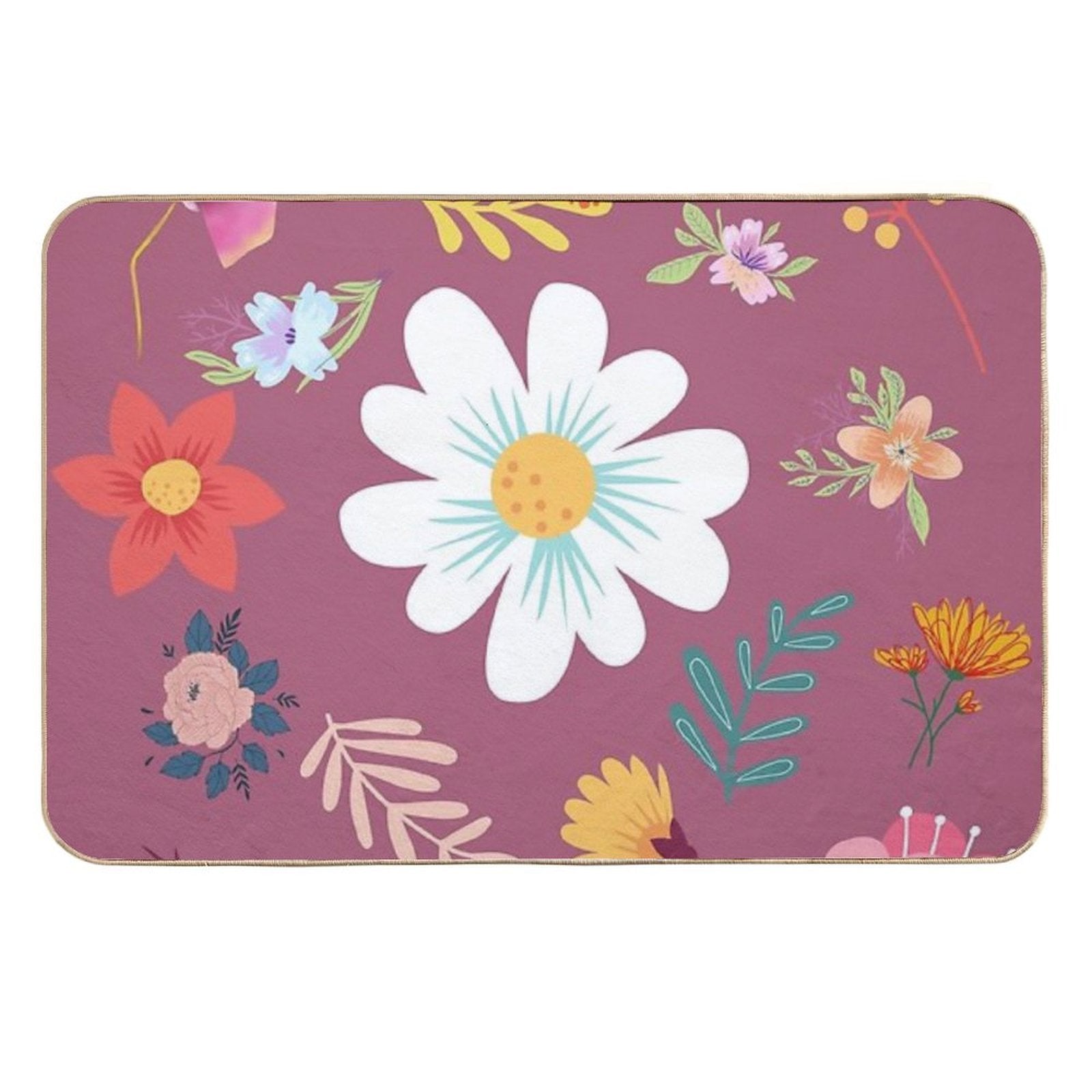 Random Floral Pattern 6 Tapestry Pink Background  Easy Maintenance Bath Mat
