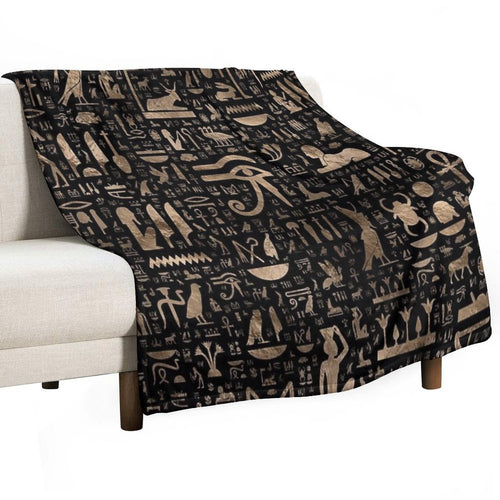 Ancient Egyptian Hieroglyphs - Black And Gold Quick-dry Throw Blanket