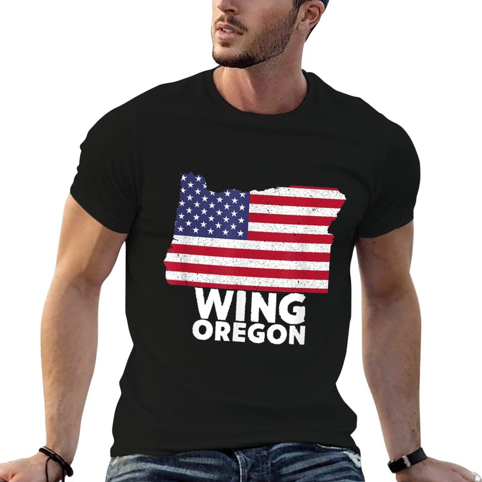 Distressed Patriotic USA Wing, Oregon  Eco-friendly Material T-Shirt