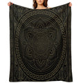 Ornate Baroque Army Green Black Meander Greek Key Flower Premium Throw Blanket