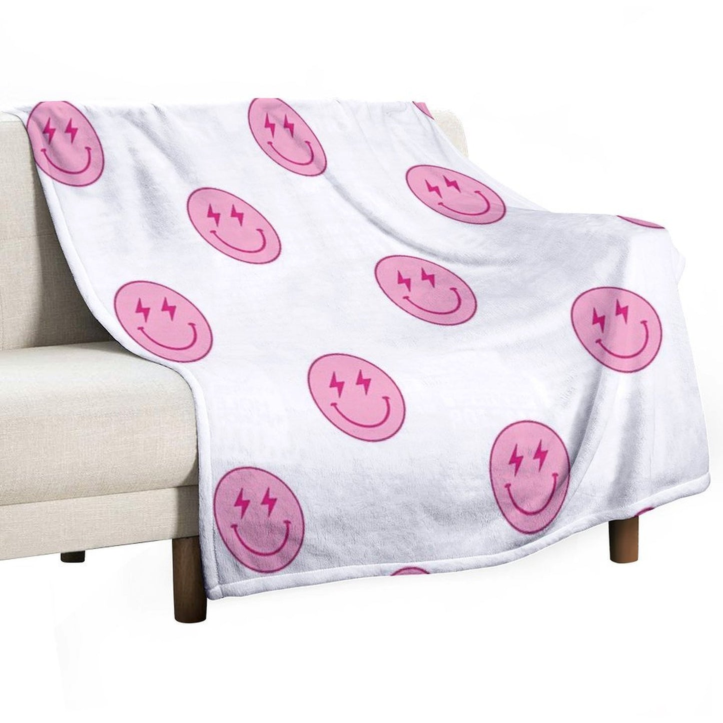 Hot Pink Lighting Bolt Smiley Face Wrinkle-free Throw Blanket