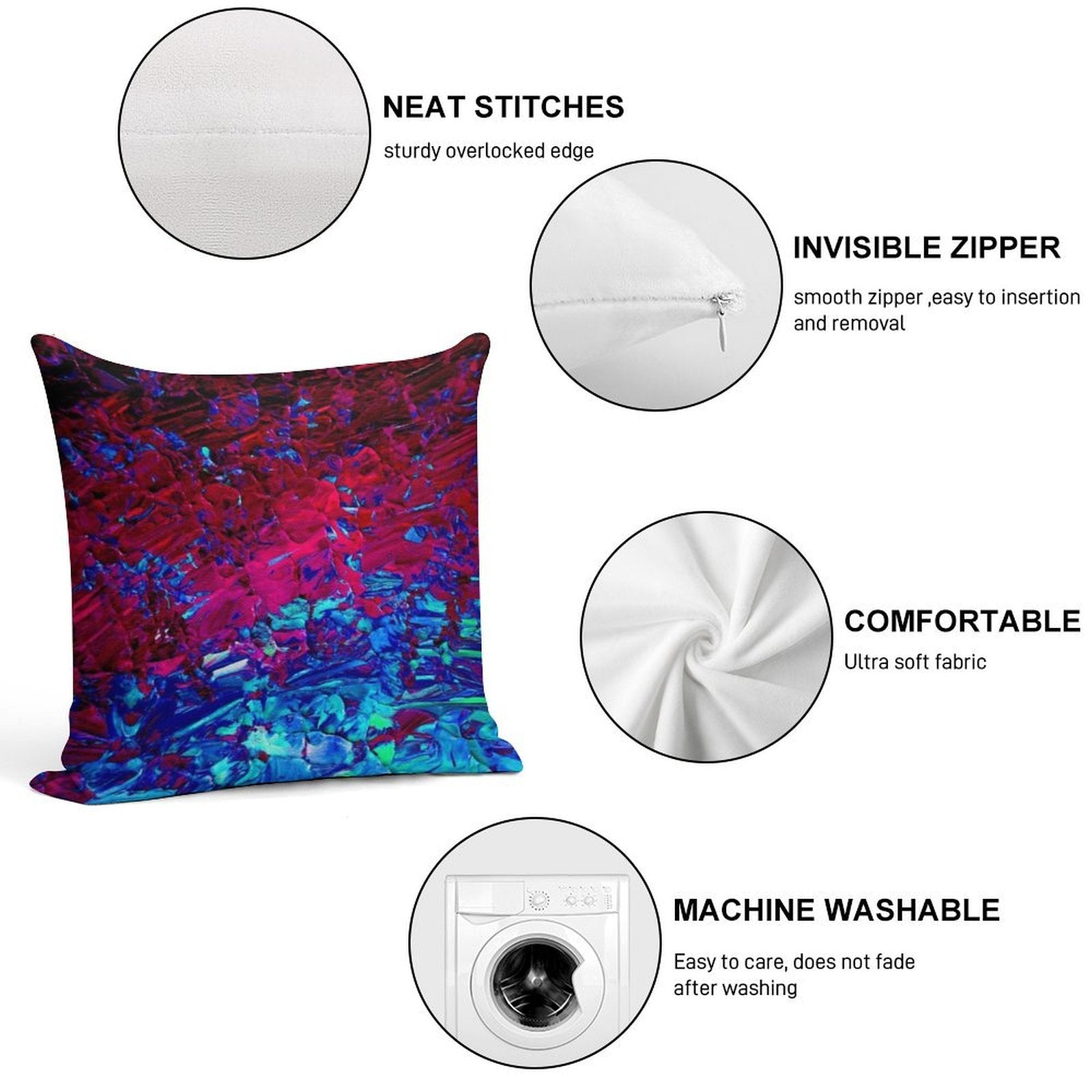 ETERNAL TIDE Bold Rich Colorful Deep Purple Fuchsia Magenta Turquoise Royal Blue Ombre Waves Abstract Acrylic Painting Soft Hidden Zipper Throw Pillow