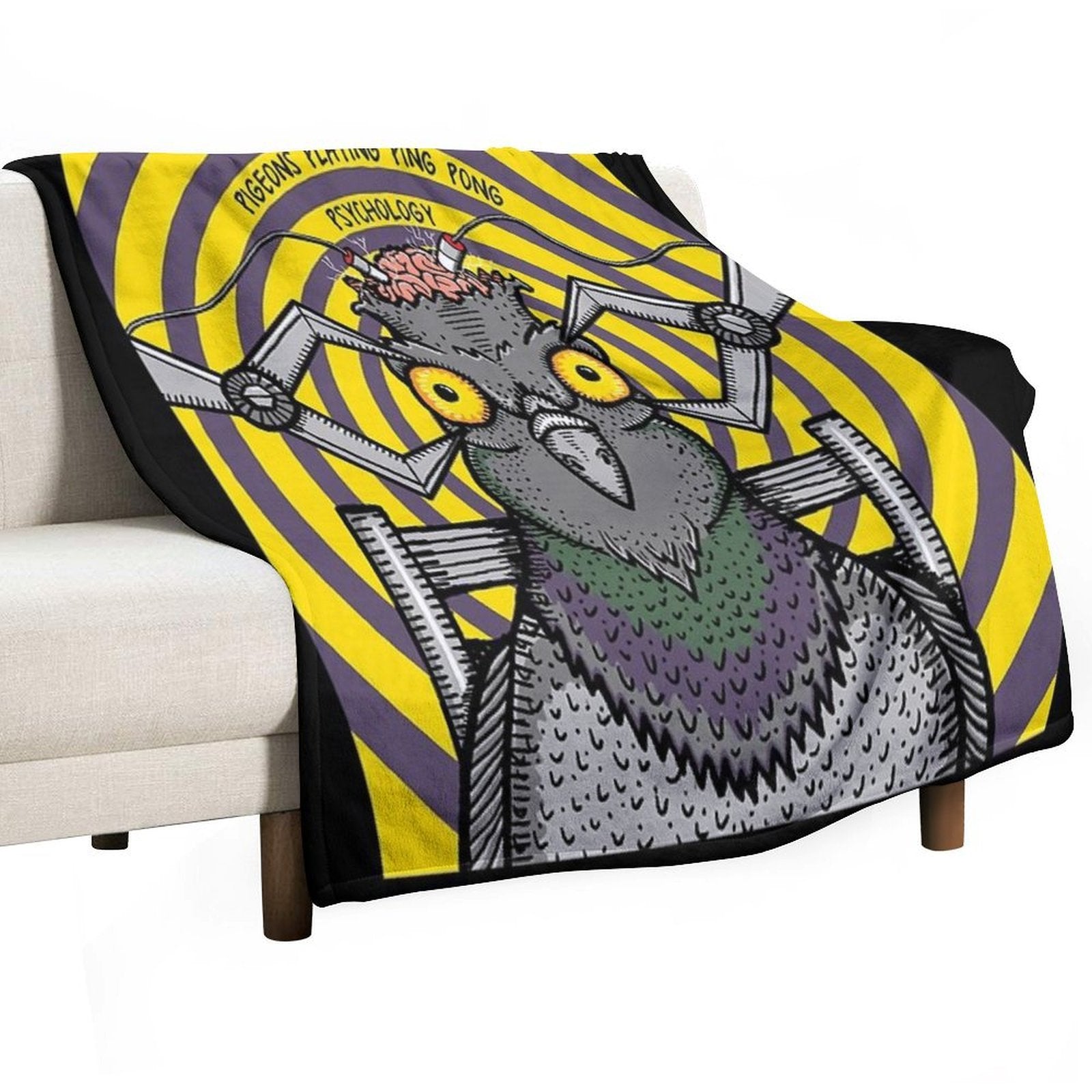 Psychology by Pigeons Playing Ping Pong Plush Throw Blanket