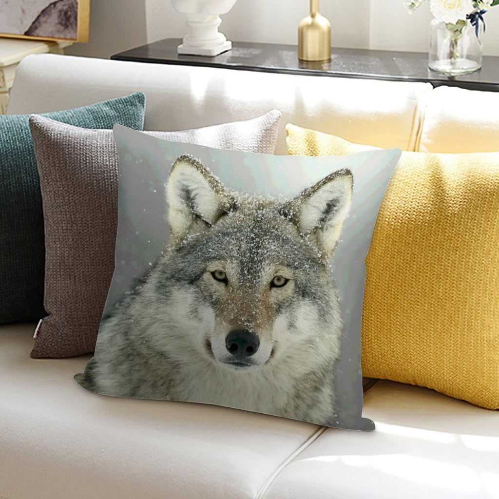 GREY WOLF Soft Shrink-Resistant Throw Pillow